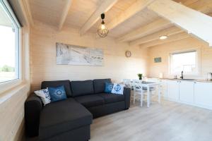 ein Wohnzimmer mit einem Sofa und einem Tisch in der Unterkunft Domki Heyne Holiday in Ustka