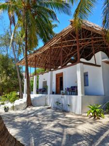 ein Haus am Strand mit Palmen in der Unterkunft Blue Palm Zanzibar in Bwejuu