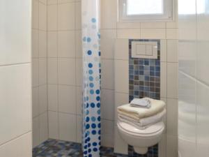 a bathroom with a toilet and a window at B&B Brandholz in Goldkronach