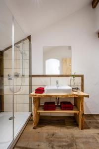 a bathroom with a sink and a shower at Naderbauer-Hof in Marquartstein