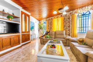 a living room with a couch and a tv at Casa Sussa in Tías