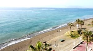 an overhead view of a beach with palm trees and the ocean at FAY Victoria Beach in Rincón de la Victoria