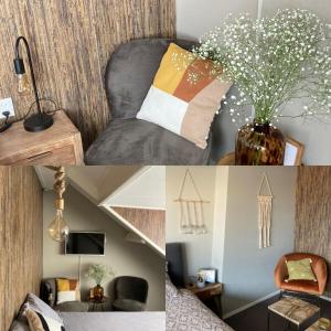 a collage of photos of a living room at Bed and Breakfast Kik en Bun in Katwijk aan Zee