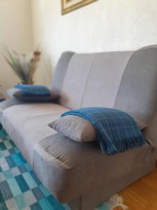 Dalija Apartment في بيهاتش: أريكة ومخدتين عليها في غرفة المعيشة