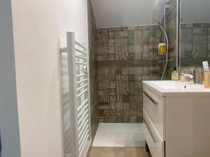 a bathroom with a sink and a mirror at Maison de montagne Alpes du sud/station Les Orres in Les Orres