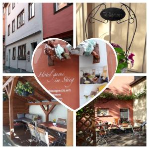 uma colagem de imagens de um edifício e um coração em Apartmenthaus im Stieg em Quedlinburg