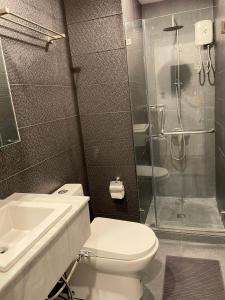 uma casa de banho com um WC, um lavatório e um chuveiro em CRIB 252 Subic Bay em Subic