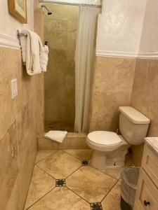 a bathroom with a toilet and a shower at The Inn at Turtle Beach (Adults Only) in Siesta Key