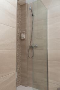 W łazience znajduje się prysznic ze szklanymi drzwiami. w obiekcie Casa Abuela Carmen w mieście Arévalo