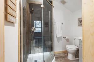 un bagno con doccia e WC di Kelton's Cabin ad Ashford Altre 18 foto