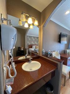 a bathroom with a sink and a mirror at Chardonnay Lodge in Napa