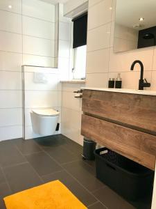 een badkamer met een toilet en een wastafel bij Moderne studio in hèt wandel- en fietsland Twente in Markelo