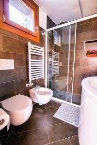 a bathroom with a shower and a toilet and a sink at CASA ANGELA in Dervio