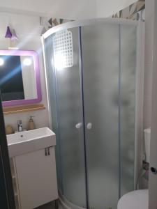 a bathroom with a shower and a sink at B&B Rifugio Della Luna in Satriano di Lucania