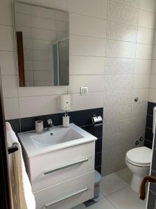 a bathroom with a sink and a toilet and a mirror at Apartments Epidaurus in Cavtat +35 photos