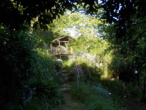 a gazebo in the middle of a garden at Green Man yurt in Penela