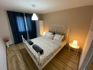 バイナ・バシュタにあるApartmani Jomaのベッドルーム(白いベッド、枕付)