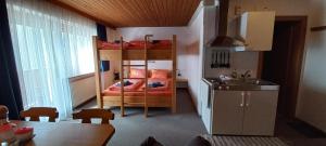 eine kleine Küche mit einem Etagenbett in einem Zimmer in der Unterkunft Studio Hochzillertal mit Wellnessbereich in Ried im Zillertal