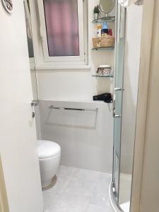 a bathroom with a toilet and a glass shower door at La Calla al Colosseo in Rome