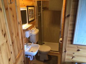 a small bathroom with a toilet and a sink at Dallymach pod in Lochboisdale