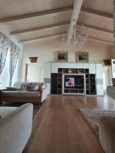 sala de estar con sofá y TV de pantalla plana en Villa Claudia, en Bardolino