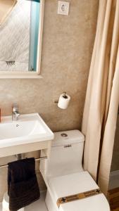 a bathroom with a sink and a toilet and a mirror at Camping Alpujarras in Laroles