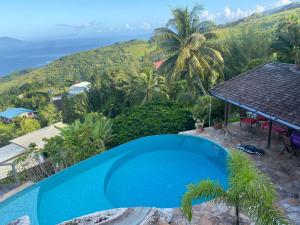 niebieski basen z widokiem na ocean w obiekcie Globe trotter Lodge Tahiti w mieście Punaauia