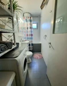 een kleine badkamer met een wasmachine bij Iva in Belgrado