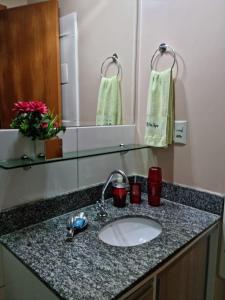 a bathroom counter with a sink and a mirror at Life Ponta Negra in Manaus