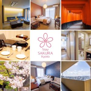 een collage van foto's van een hotelkamer bij Stay SAKURA Kyoto Fuga in Kyoto