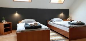 two twin beds in a room with at Rooms Baranjska Oaza in Bilje