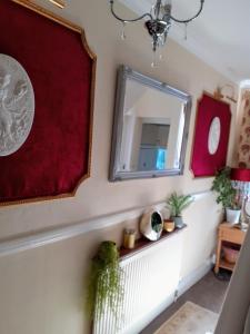 uno specchio su una parete con piante su uno scaffale di The Holly & Ivy a Bridlington
