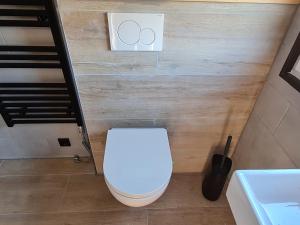 a bathroom with a white toilet and a sink at 't Hûske in Venhorst