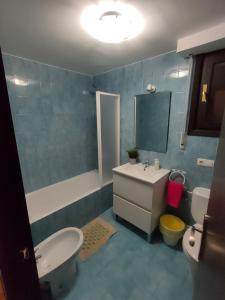 ein Badezimmer mit einem Waschbecken, einem WC und einer Badewanne in der Unterkunft CASA DANIELA Apartamentos in Estella