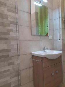 een badkamer met een wastafel en een glazen douche bij Casa manzoni in San Giuliano Milanese