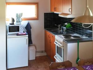 cocina pequeña con fogones y microondas en Holiday home STJÄRNHOV, en Stjärnhov
