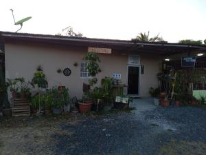 a building with potted plants in front of it at Hostal Brisas Calobrenas in Calobre