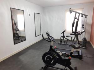 a room with a gym with a exercise bike and a mirror at H Rooms Hoteles Inn in La Piedad Cavadas