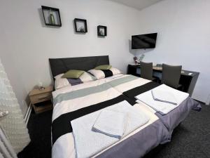 Łóżko lub łóżka w pokoju w obiekcie Apartmány Karlovy Vary
