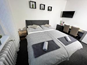 Łóżko lub łóżka w pokoju w obiekcie Apartmány Karlovy Vary