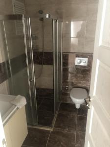 a bathroom with a shower and a toilet at 2+1 RESIDENCE STADYUM in Sarıhamzalı