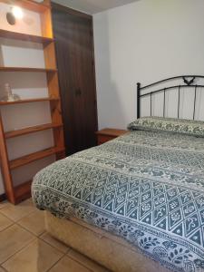 a bedroom with a bed and a book shelf at Casa Paulonia in Las Negras