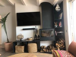 Μια τηλεόραση ή/και κέντρο ψυχαγωγίας στο Beachfront Penthouse with Sea Views in CADAQUES