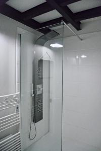 a shower with a glass door in a bathroom at Loft Royal des Promenades in Reims