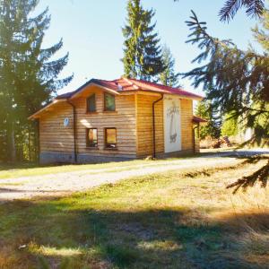 una piccola casa in legno in mezzo a un campo di Villa Mischa a Grashtitsa