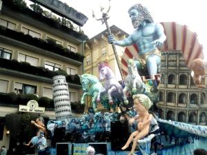 a statue of a man with a spear and horses at Hotel San Francisco in Viareggio