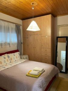 1 dormitorio con 1 cama con 2 toallas en Villa Lochia - Ελαφοπήδημα, en Livádion