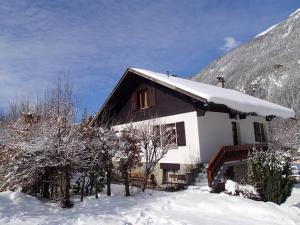 een huis bedekt met sneeuw met bomen ervoor bij Luxury Spacious Chalet in Chamonix in Chamonix-Mont-Blanc
