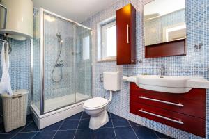 a bathroom with a toilet and a sink and a shower at Golubinka Apartments in Veli Rat