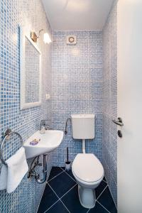 a blue tiled bathroom with a toilet and a sink at Golubinka Apartments in Veli Rat